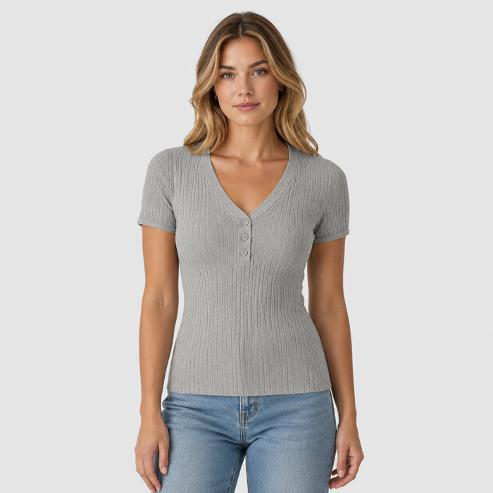 Cilvella | Tencel Lyocell V-Neck Button T-Shirt