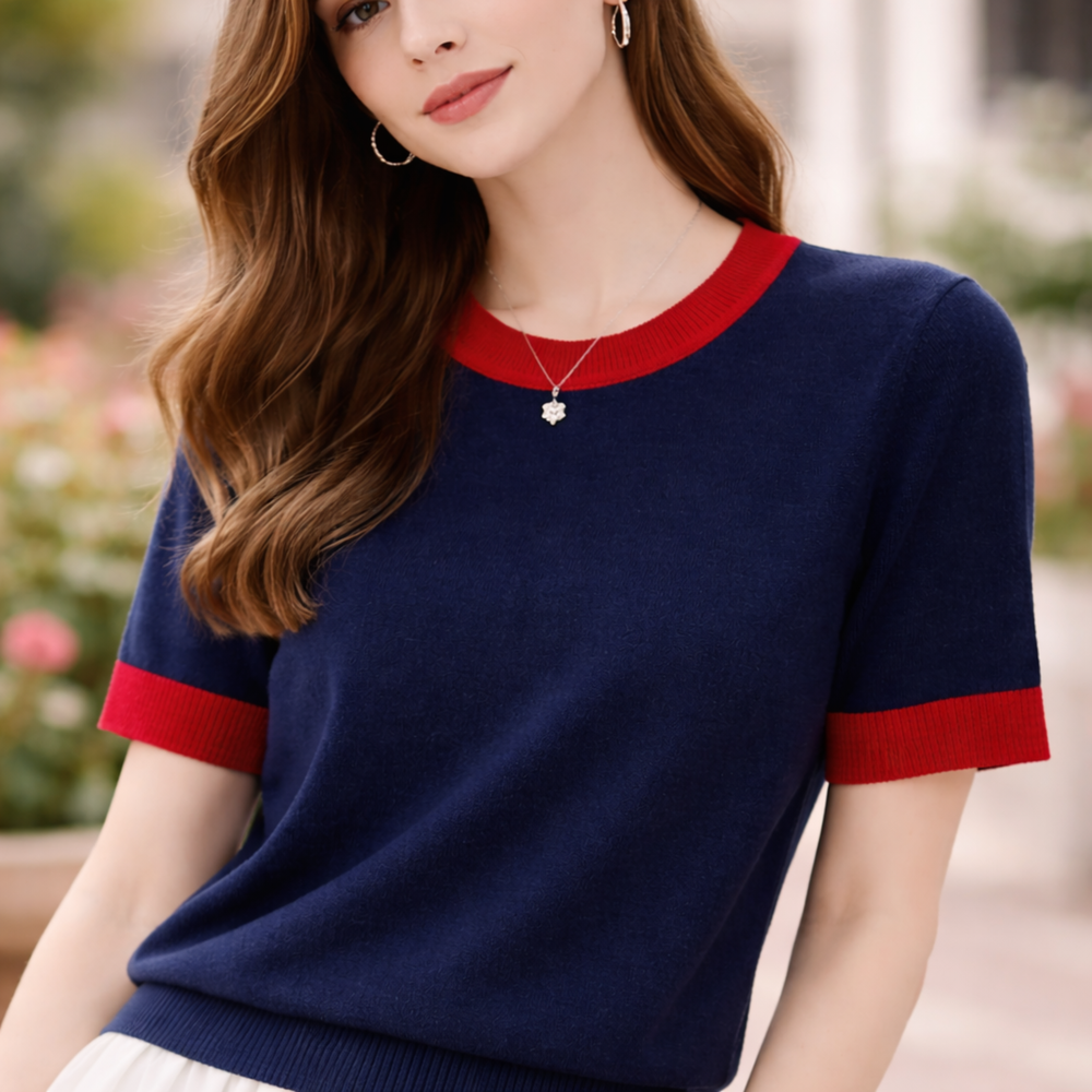 CILVELLA — Merino Wool Short Sleeve Knit Top
