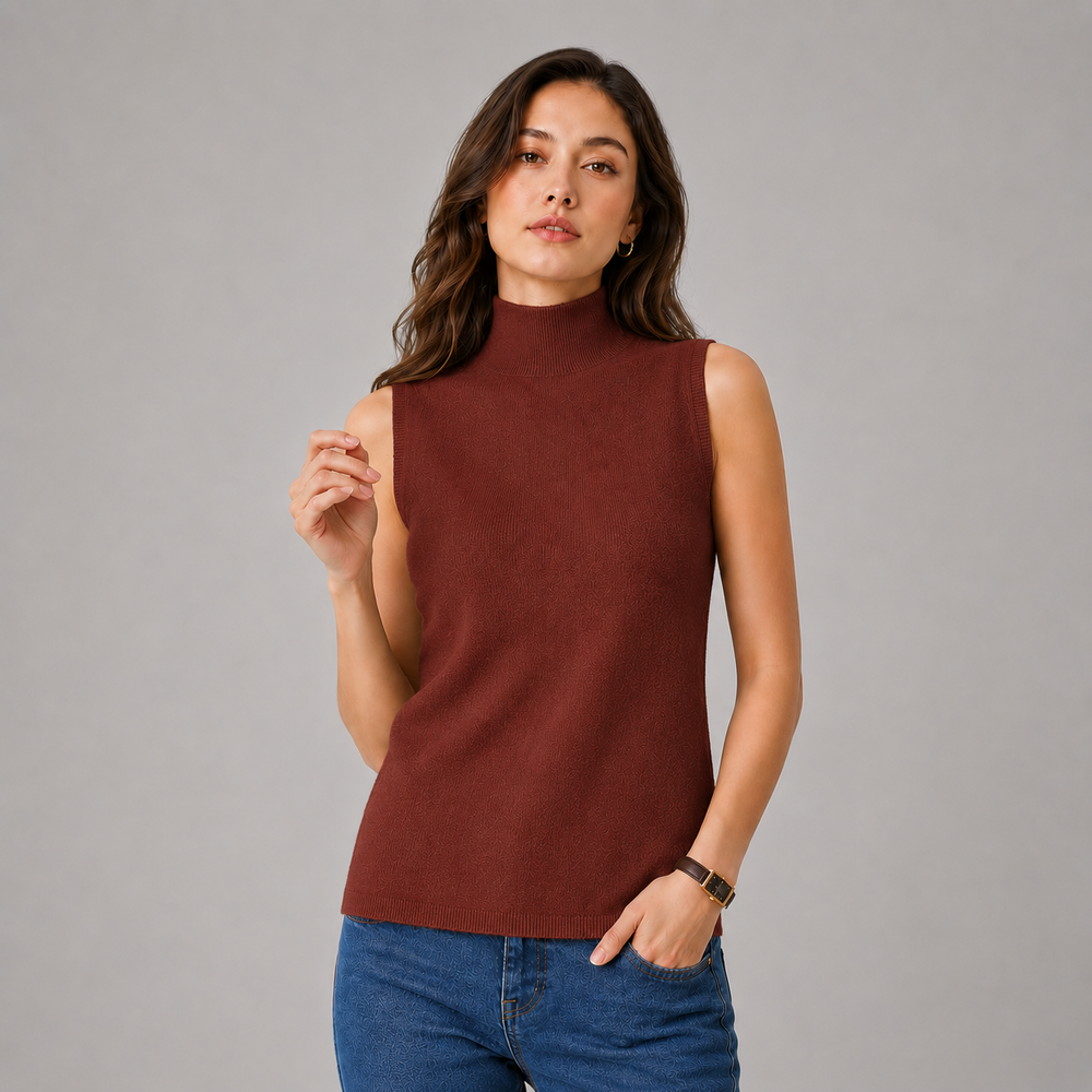 CILVELLA — Cashmere Blend Sleeveless Turtleneck Knit Top