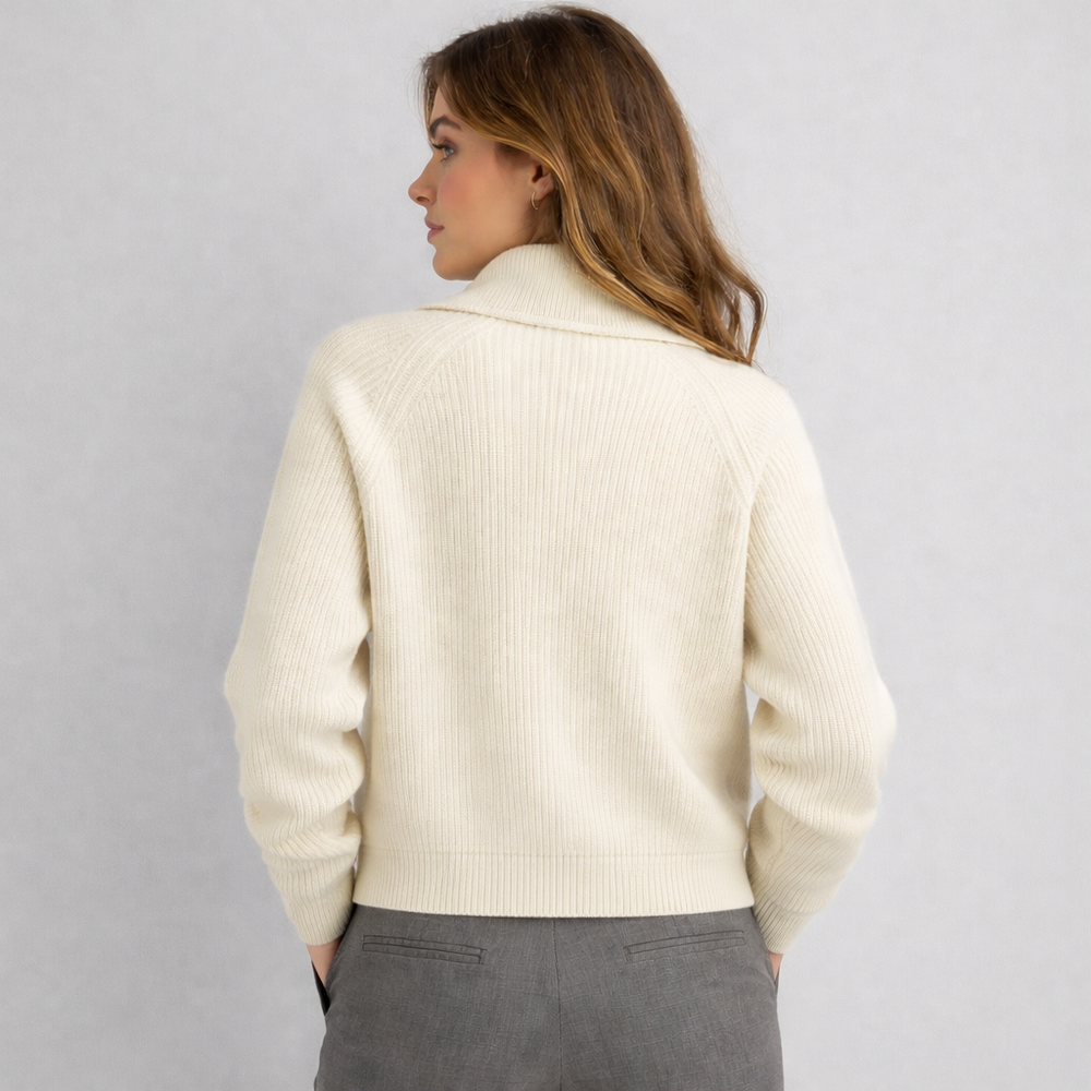CILVELLA — Merino Wool Ribbed Zip Cardigan