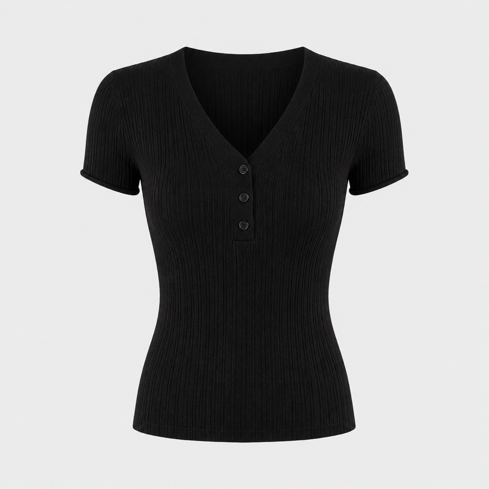 Cilvella | Tencel Lyocell V-Neck Button T-Shirt