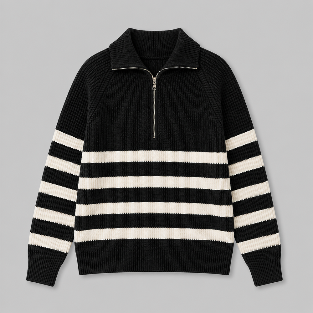 CILVELLA — Cashmere Blend Half-Zip Striped Sweater