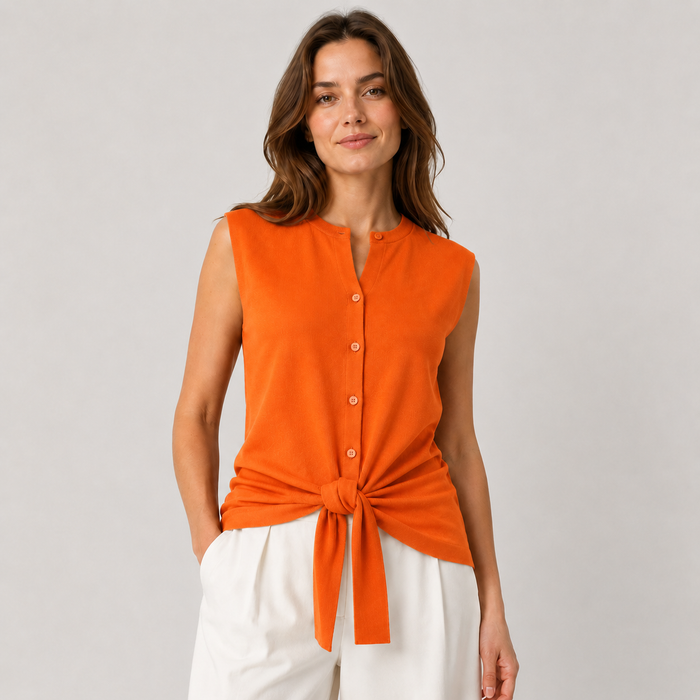 Cilvella | Tencel Lyocell Sleeveless Button-Down Knit Top