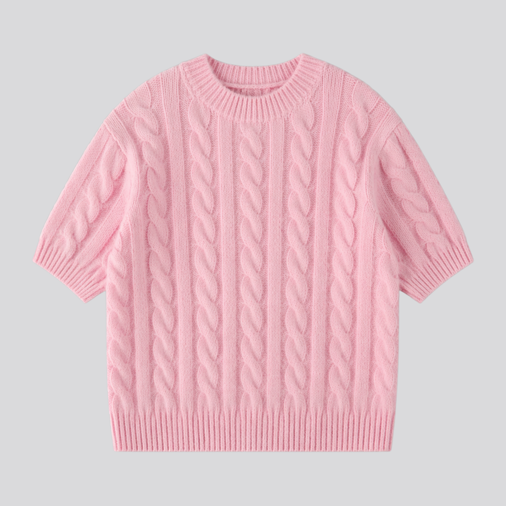 CILVELLA — Merino Wool Short Sleeve Cable Knit sweater