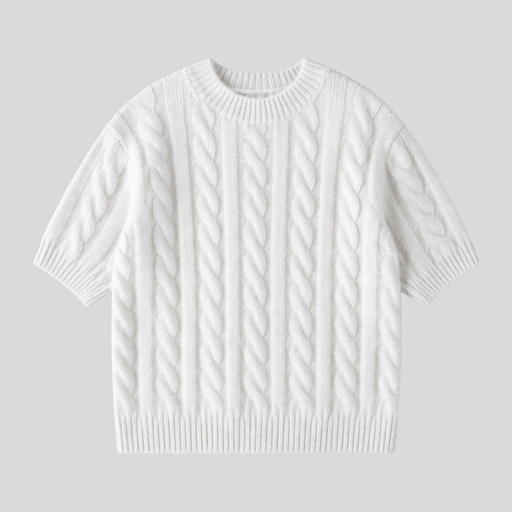 CILVELLA — Merino Wool Short Sleeve Cable Knit sweater
