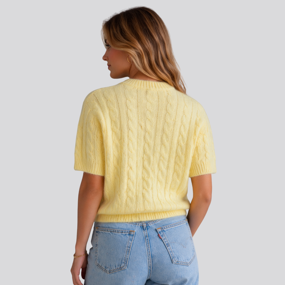 CILVELLA — Merino Wool Short Sleeve Cable Knit sweater