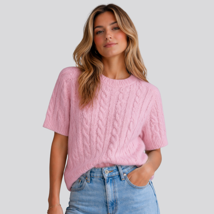 CILVELLA — Merino Wool Short Sleeve Cable Knit sweater