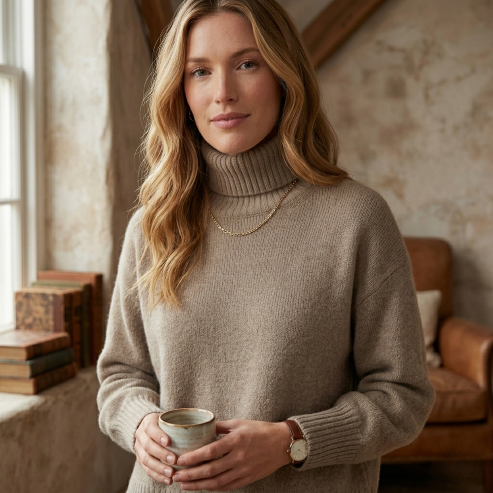 CILVELLA — Merino Wool Fuzzy Oversized Turtleneck Sweater