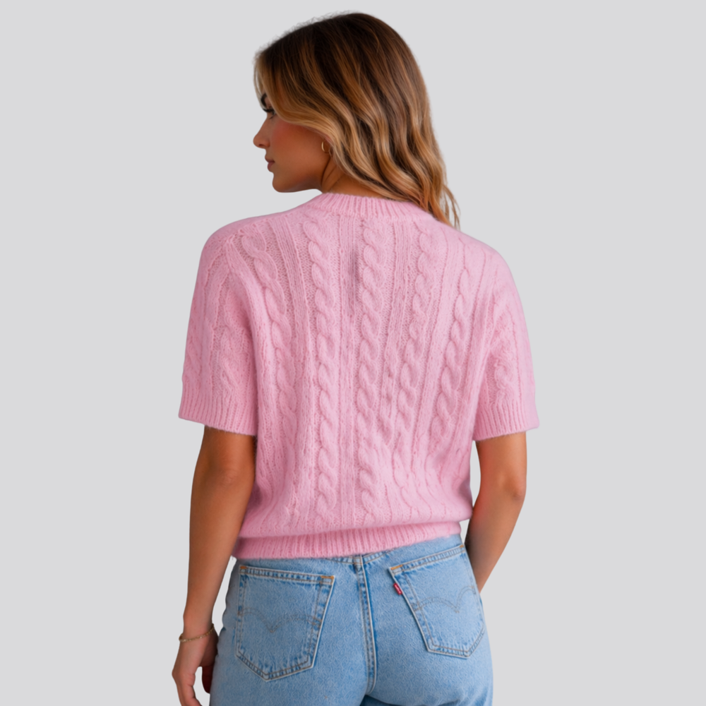 CILVELLA — Merino Wool Short Sleeve Cable Knit sweater