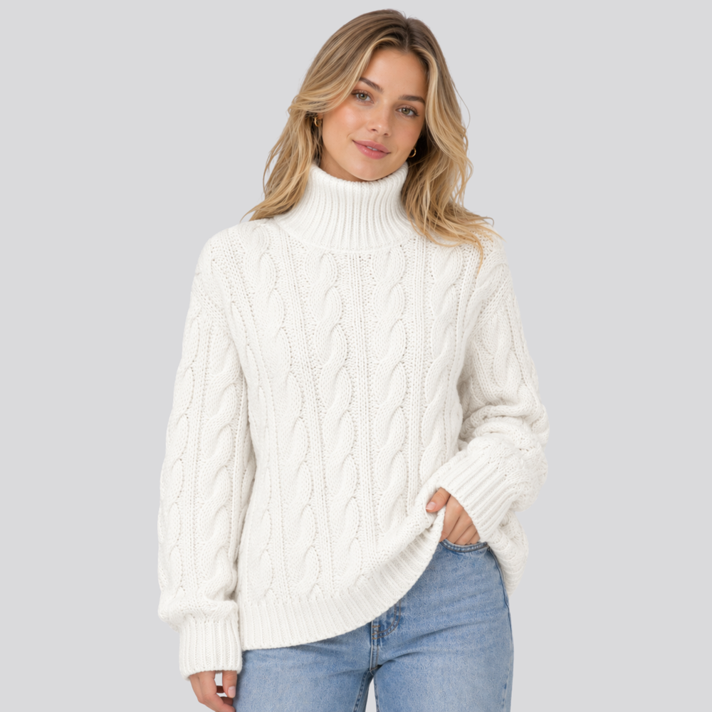 CILVELLA — Merino Wool High-Neck Textured Sweater