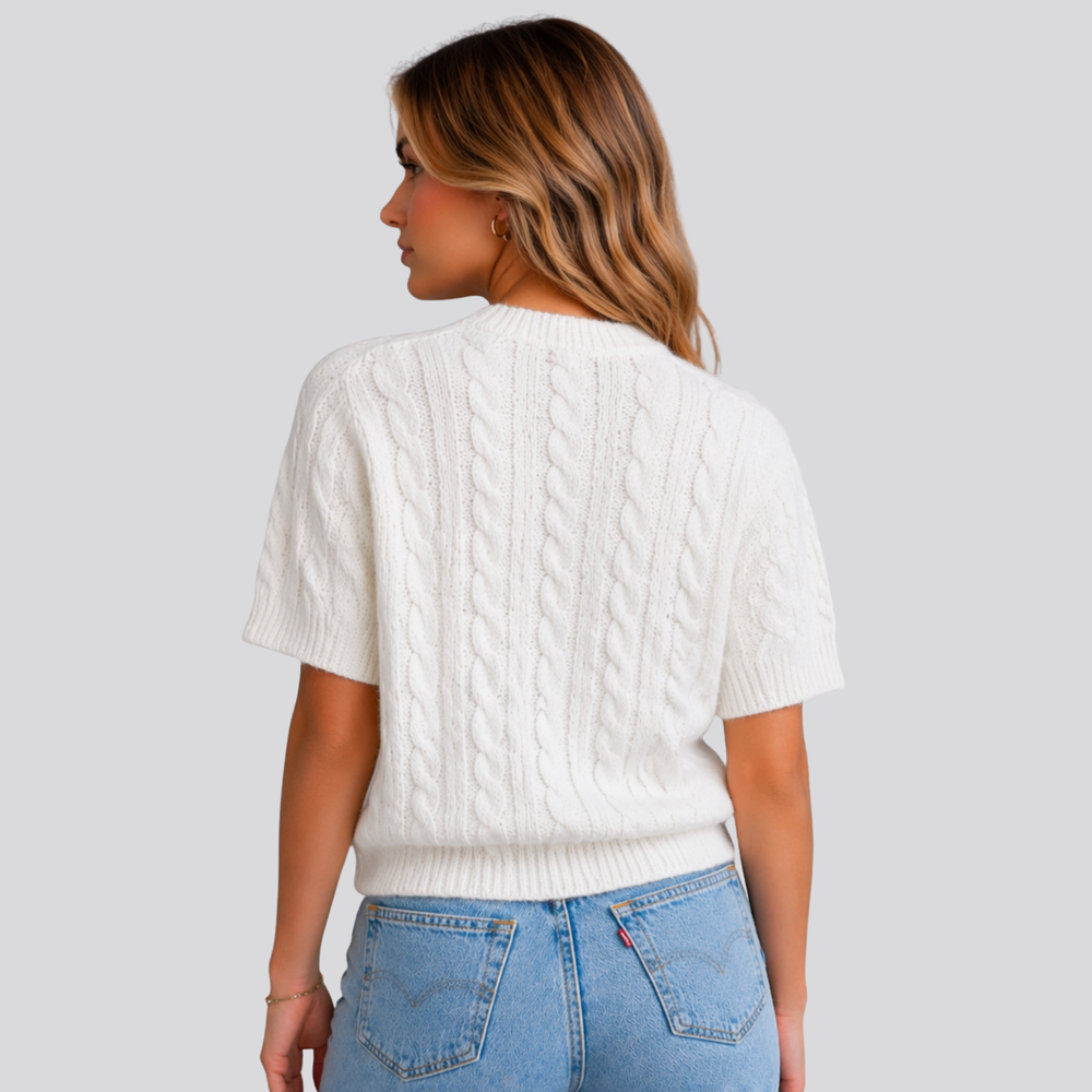 CILVELLA — Merino Wool Short Sleeve Cable Knit sweater